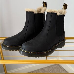 Dr. Martens Black Ankle Boots with Fur Trim